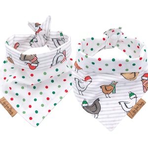 Christmas Dog bandana Happy Chickens - Little Hens Bandana - Reversible-Tie & Snap - Christmas Dog Bandana