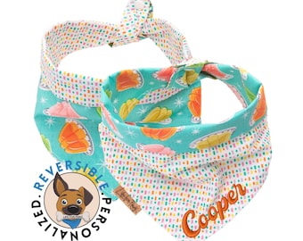 Embroidered Personalized Dog Bandana: Reversible Cotton Tie & Snap Neckerchief