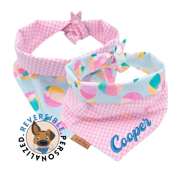 Beach Ball Dog Bandana - Reversible- Tie & Snap - Dog Neckerchief - Dog Scarf - Dog Mom - Puppy Gift