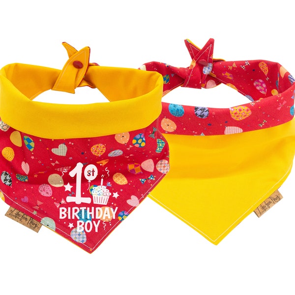Dog Bandana - 1st Birthday Girl and Boy Dog Bandana - Birthday Balloon Bandana - Red and Yellow Bandana - Celebration Dog Bandana - Party