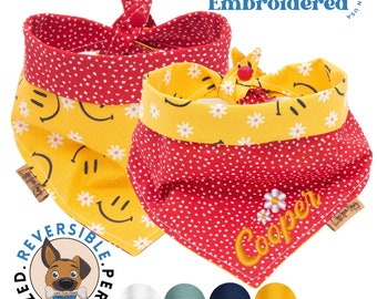 Reversible Dog Bandana: Smiley Face & Polka Dot, Personalized Pet Bandana