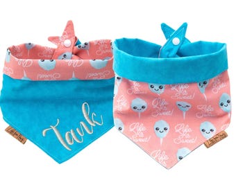Embroidered Personalized Dog Bandana: Reversible Cotton Tie & Snap Neckerchief
