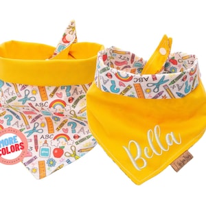 Reversible Back to School Dog Bandana | Custom Embroidered Pet Accessory | School Theme | Choose from 8 Solid Colors | 8 Color Options