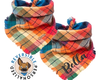 Flannel Dog Bandana -  Personalized Reversible Christmas and Winter Flannel Dog Bandana