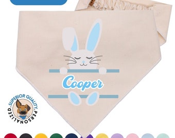 Personalized Easter Dog Bandana • Spring Floral Pet Scarf • Personalized Name Doggie Neckerchief • Adorable Rabbit Design • Unique Pet Gift.