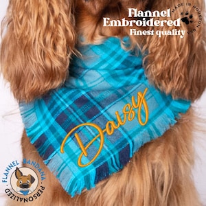 Flannel Dog Bandana - Blue Plaid dog bandana - Frayed Edge Scarf - Winter Dog bandana