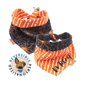 Halloween Dog Bandana, Winky Spider & Bones, Tie  On And Snap Dog Bandana, Dog Halloween Costume, Puppy Bandana, Dog Owner Gift, Dog Outfit