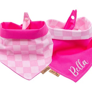 Reversible Hot Pink Dog Bandana - Checkered Pink Pastel Dog Bandana - Embroidered