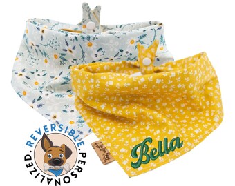 Dog Bandana -Flower’s Me - Reversible- Tie & Snap - Dog Neckerchief - Dog Scarf - Dog Mom - Puppy Gift