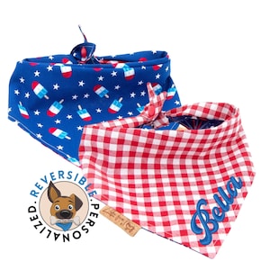 Patriotic USA Dog Bandana,   Red White and blue Dog Bandana, Personalized Dog Bandana, 4th of July, Memorial Day,  Reversible