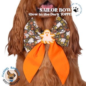 Glow-in-the-Dark Ghost Sailor Bow – Halloween Dog Bow – Optional Removable Topper – Oversized Pet Accessory – Handmade Dog Gift