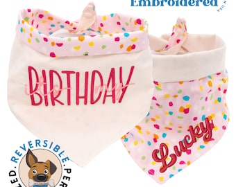 Bandana reversible personalizada para perro, con el nombre bordado "Es mi cumpleaños", atuendo de cumpleaños elegante y único, regalo para perro.