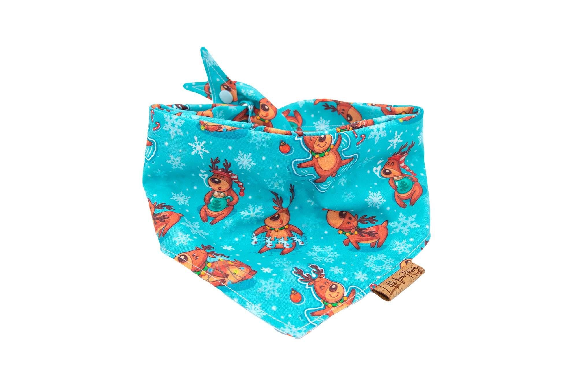 リバーシブルクリスマス犬用バンダナ：ハッピートナカイ、タイ