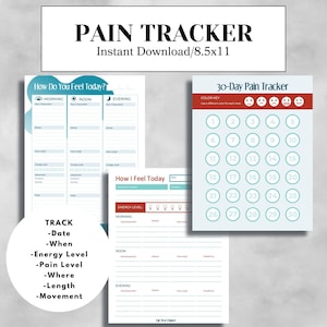 Pain Tracker, Pain Relief, Chronic Pain, Symptom Tracker, Health Tracker, Medicine Tracker, Medical Tracker, Wellness Tracker, Printable