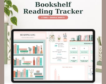 Googleスプレッドシート読書トラッカー、デジタル読書記録、本棚ダッシュボード、読書愛好家のための読書日記スプレッドシート