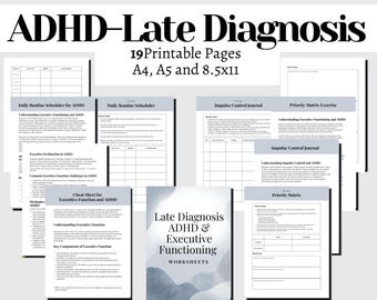 Quaderno di lavoro sulle funzioni esecutive per adulti con diagnosi tardiva di ADHD / Planner ADHD stampabile, strumenti per l'organizzazione della concentrazione, fogli di lavoro per l'avvio delle attività