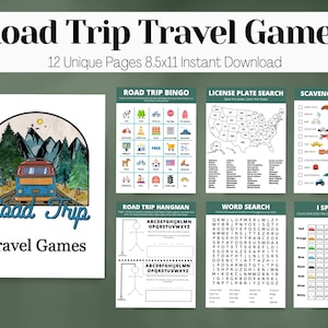 Road Trip Games, Travel Games, Kids Activities, Bingo, I SPY, Hangman, Word Search, Tic Tac Toe, Scavenger Hunt, Printable