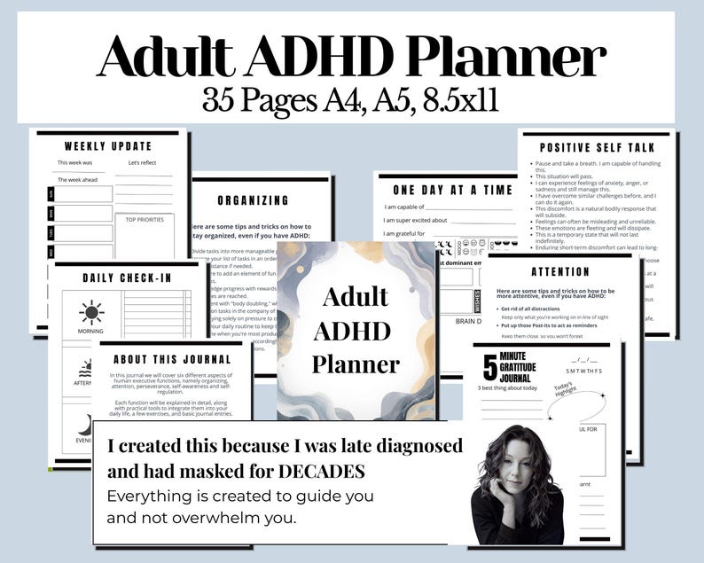 Adult ADHD Planner Printable | Executive Function Workbook for Focus ...