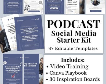 Podcast Social Media Canva Templates, Podcast Instagram Post Templates, Editable Podcast Marketing Kit, Podcast Content Canva Bundle