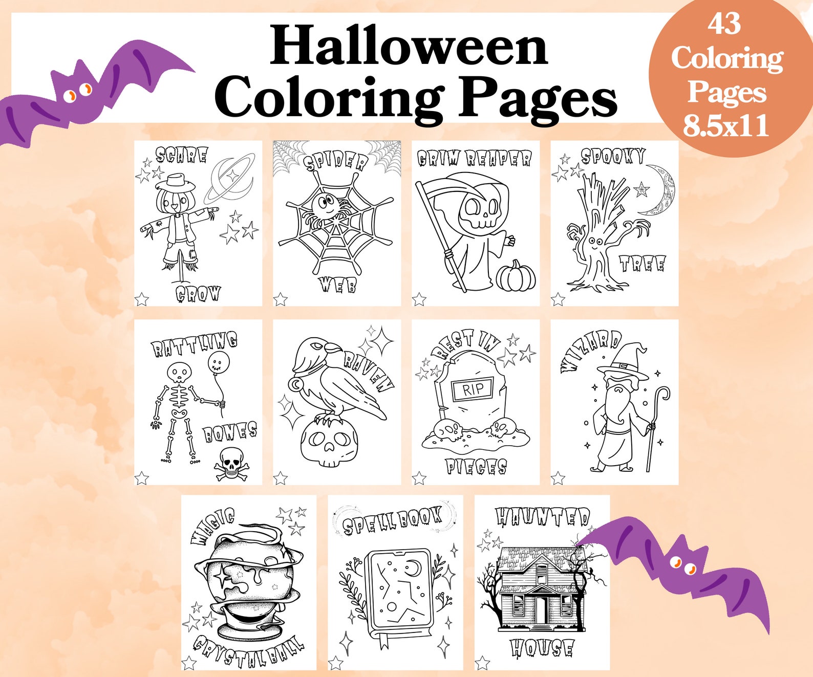 Halloween Coloring Pages for Kids Coloring Book Coloring - Etsy