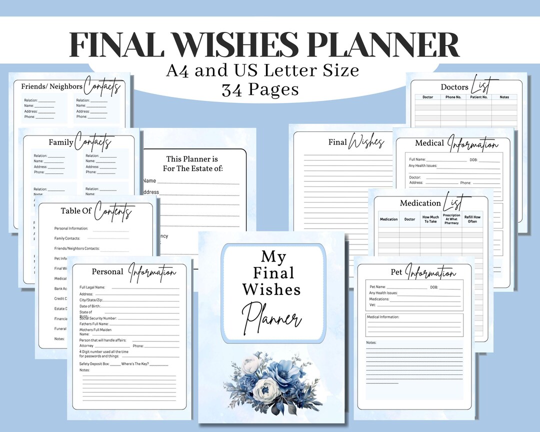 Final Wishes Planner PDF | End of Life Planning Workbook | Estate ...