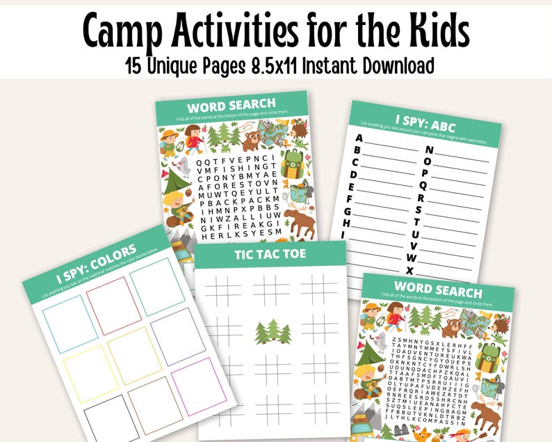 Camp Activities for Kids Printable, Camping Games Pack, Kids Camp Games ...
