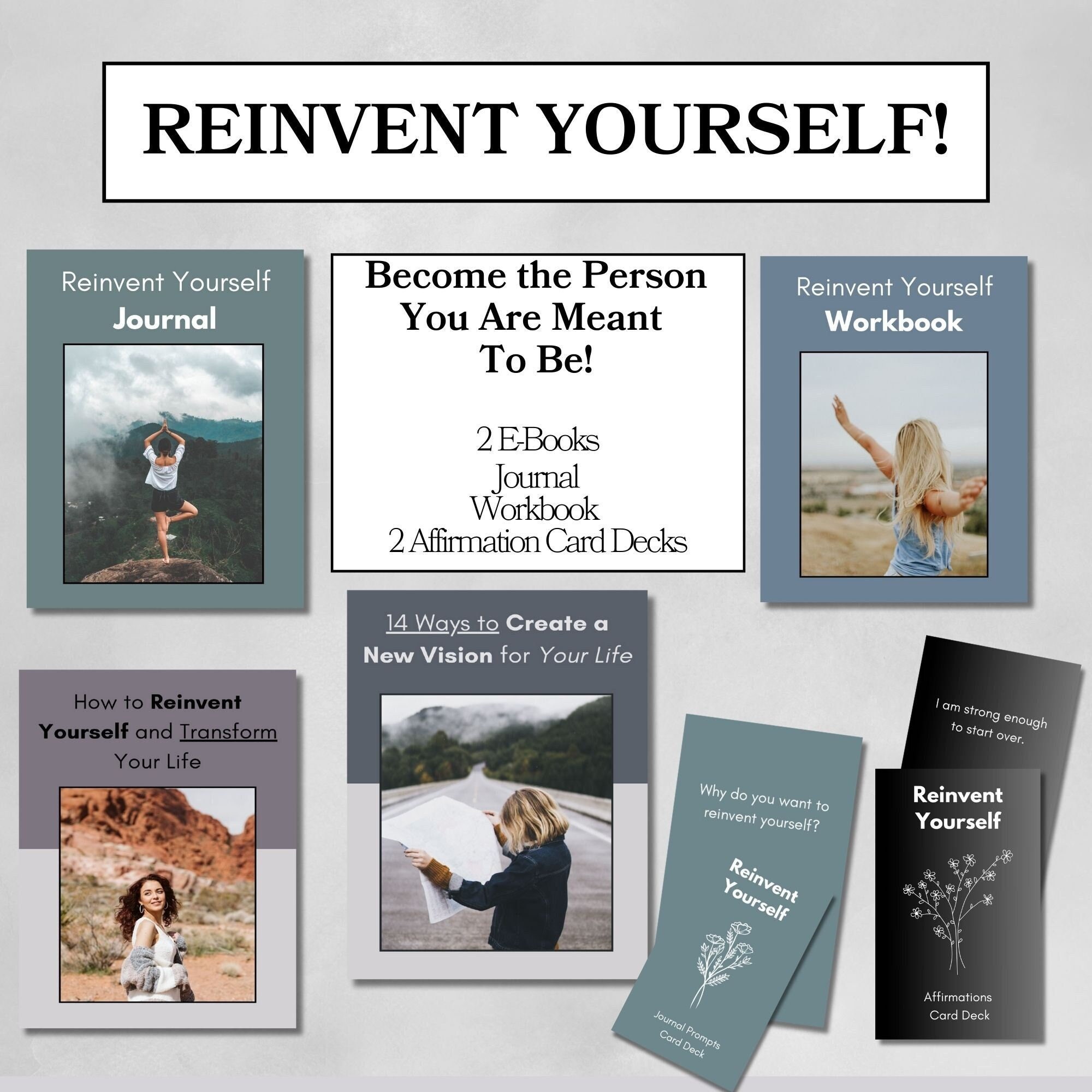 Reinvent Yourself Bundle: Transformative Self-Improvement Kit, Personal Development Plan, Growth Mindset, Goal Setting, Printable Planner
