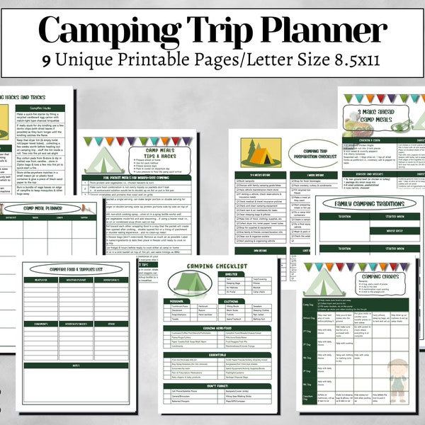 Camp Planner, Camp Meal Planner, Camp Checklist, Camp Supplies, Camping Tips and Hacks, Camping Preparation, Meal Prep, Camping Trip