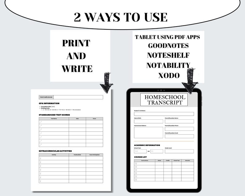 Homeschool Transcript Template PDF | High School Record Printable ...