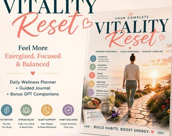 VITALITY RESET Workbook, Wellness Journal, Healthy Habits Planner, Self Care Journal, Weight Loss Tracker, Fitness Planner, Mindfulness