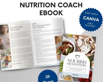 Nutrition Coach Ebook Template, Canva Editable Cookbook, Recipe Book, Wellness, Healthy Eating Guide, Planner Template