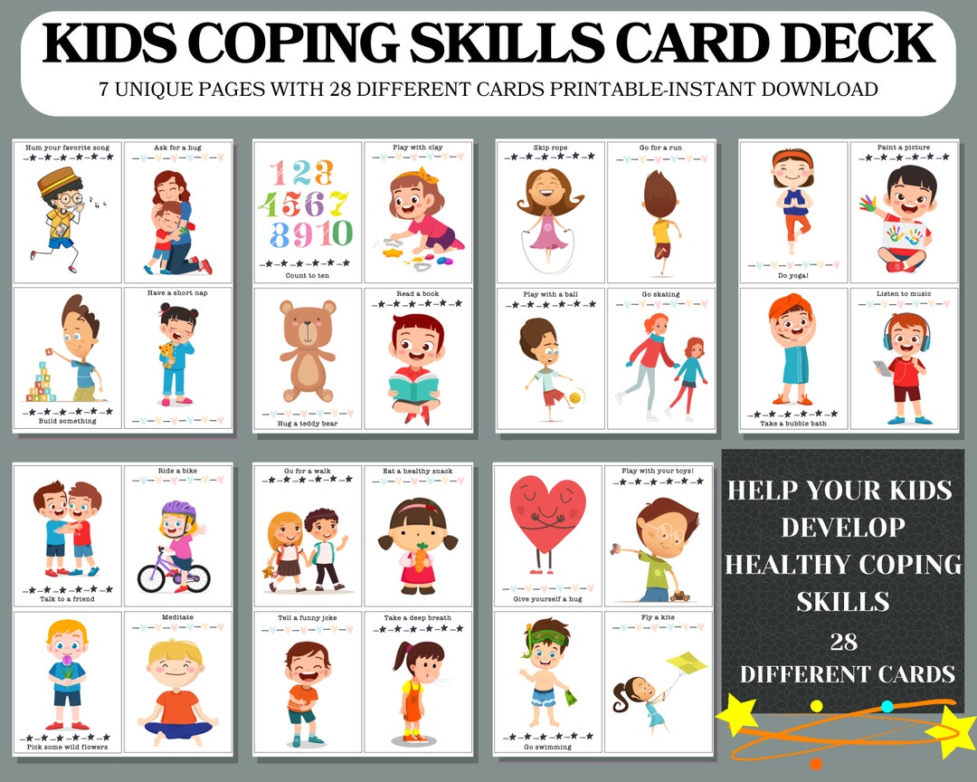 Kids Coping Skills Cards Printable, Calm Down Flashcards for Anxiety ...