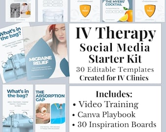 IV Therapy Instagram Templates for Clinics | Med Spa Social Media Canva Templates | Hydration Business Marketing Kit | 30 Editable Posts