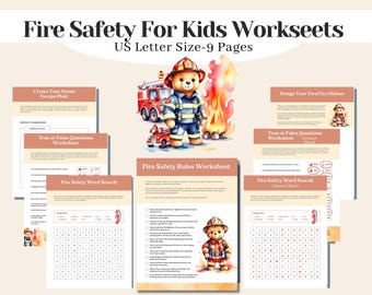 Hojas de trabajo imprimibles en PDF sobre seguridad contra incendios para niños, actividades de prevención de incendios, lecciones de seguridad en emergencias, recursos para el aula de educación en casa