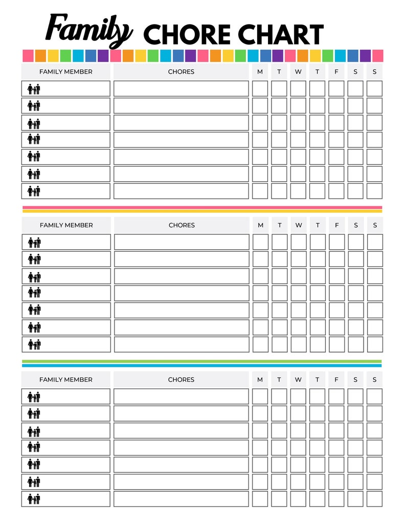 Family Chore Chart PDF Instant Download 8 5x11 Etsy