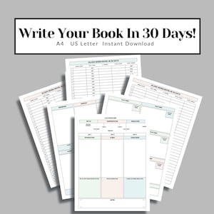Planificador de libros para autores y escritores Esquema para escribir una novela Escriba su libro en 30 días Descarga instantánea imprimible Tamaño carta A4 de EE. UU.