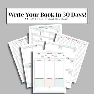 Author Writer Book Planner Outline to Write a Novel Write Your Book in 30 Days Printable Instant Download A4 US Letter Size