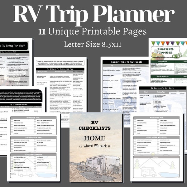 RV Checklist, RV Travel Journal, RV Planner, Camp Accessories, Park Log, Low Cost Meals, Van Life, Road Trip Planner, Camping Planner
