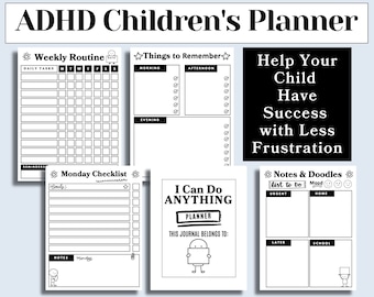 Planner per bambini con ADHD in formato PDF, routine quotidiana, lista di controllo per bambini, supporto per le funzioni esecutive, planner stampabile per concentrazione e organizzazione
