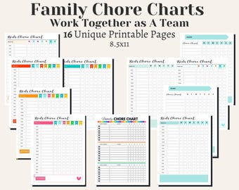 Tabla de tareas familiares imprimible / Tabla de tareas para niños en PDF / Sistema de tareas domésticas / Tabla de responsabilidades familiares / Planificador semanal de tareas