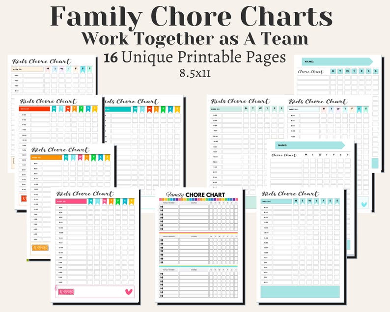 Family Chore Chart Printable | Kids Chore Chart PDF | Household Chore System | Family Responsibility Chart | Weekly Chores Planner image 1