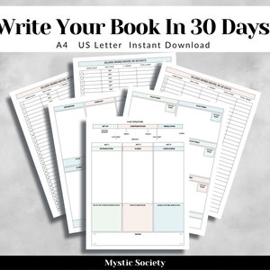 Planificador de libros para autores y escritores Esquema para escribir una novela Escriba su libro en 30 días Descarga instantánea imprimible Tamaño carta A4 de EE. UU.