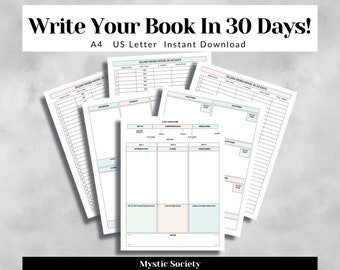 Write Your Book in 30 Days Planner, Author Planning Workbook, Novel Writing Outline, Book Draft Organizer, Writer Productivity Printable PDF