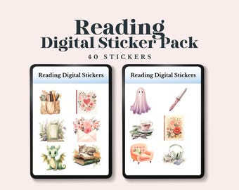 Reading Digital Sticker Pack | Bookish Journal Stickers | 40 Digital Stickers | GoodNotes | Printable PNG PDF | Reading Journal Download