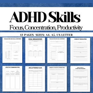 ADHD Skills Toolkit PDF, Focus Productivity Planner, ADHD Workbook, Time Blocking, Digital Detox, Mindset Tools, Executive Function