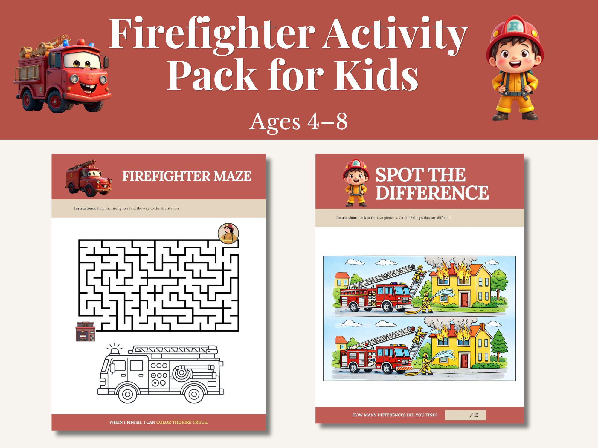 Firefighter Printable Activity Book for Kids | Fire Safety Worksheets ...