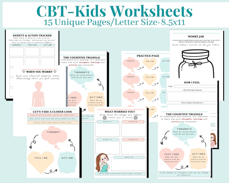 CBT Worksheets Kids Therapy Worksheets Therapy Tools Anxiety Journal CBT Worksheets Kids Therapy Worksheets Therapy Tools Anxiety Journal