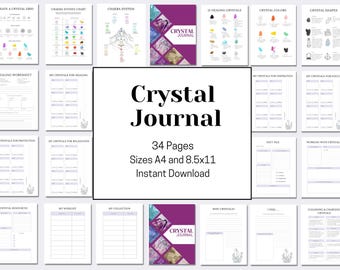 Crystal Journal PDF, geführtes Kristall Arbeitsbuch, Kristallgitter & Layouts, Chakra-Referenz, Intentional Crystal Work Journal