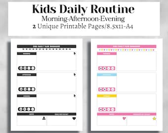 Routine quotidienne à imprimer pour les enfants, liste de contrôle matin soir, planificateur de tâches pour enfants | Organiseur pour enfants, routine quotidienne, agenda d'école à la maison