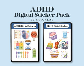 ADHD Digital Stickers for GoodNotes | ADHD Planner Stickers | Neurodivergent Digital Sticker Pack | Mental Health PNG Stickers | iPad